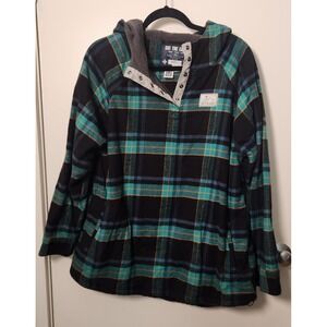 Ski the East Women's Flannel Fleece Lined Henley Hoodie Med Organic Recycled